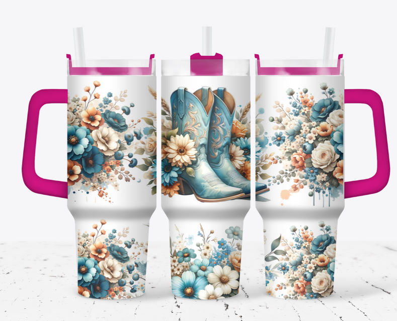 Blue cowboy boots with flowers western style