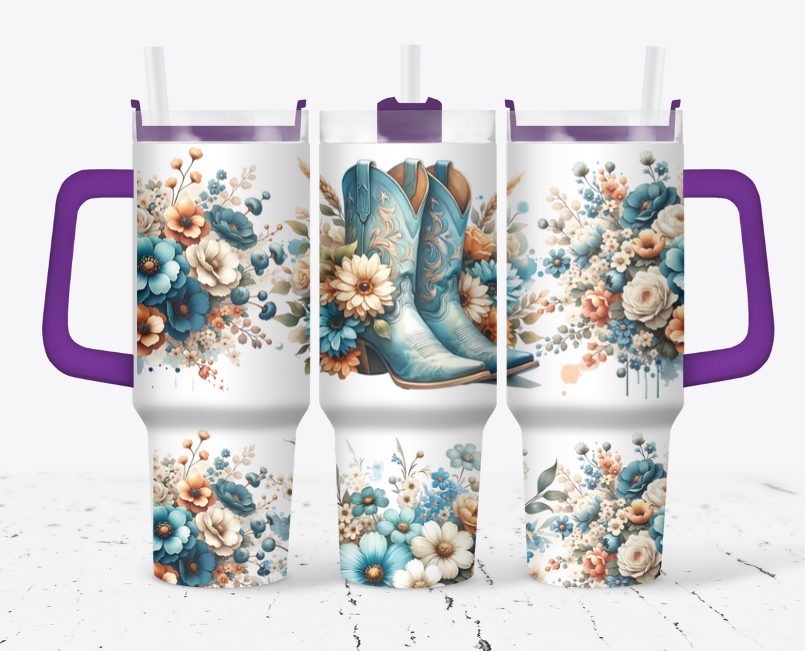 Blue cowboy boots with flowers western style