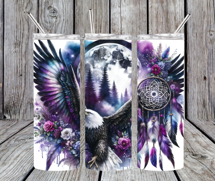 Eagle with moon and dream catcher purple style