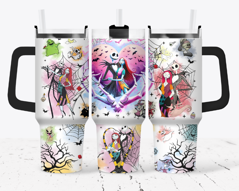 Jack and sally Halloween style colored hearts