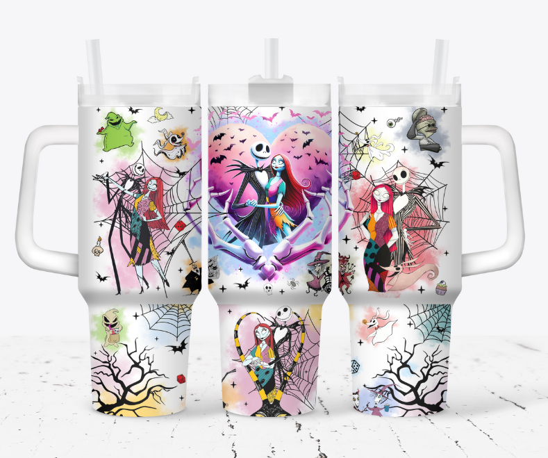 Jack and sally Halloween style colored hearts