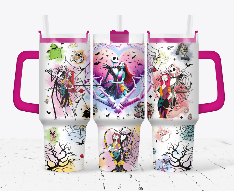 Jack and sally Halloween style colored hearts