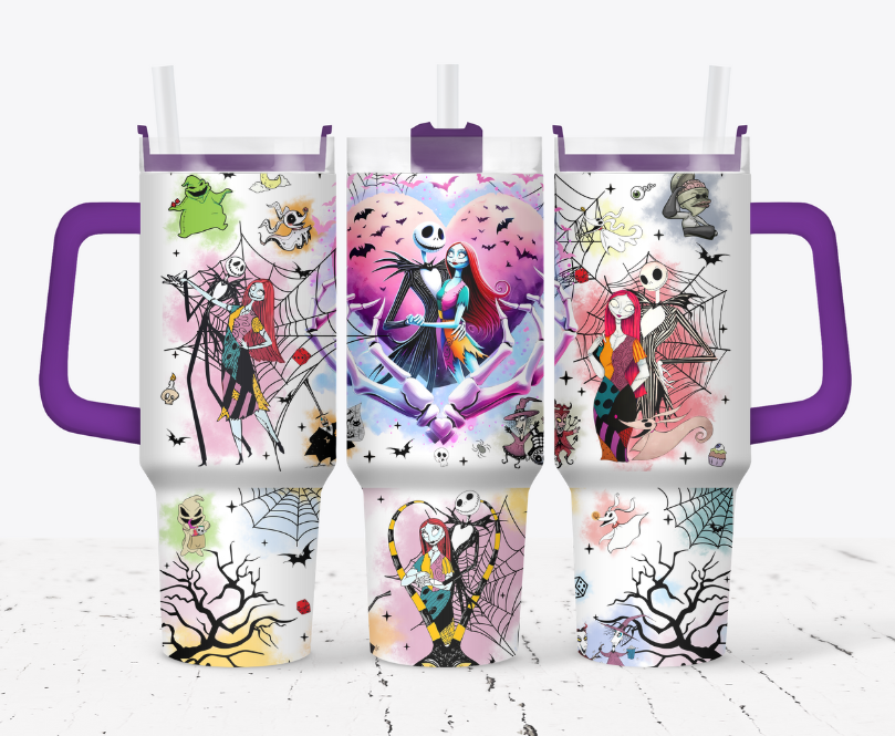 Jack and sally Halloween style colored hearts