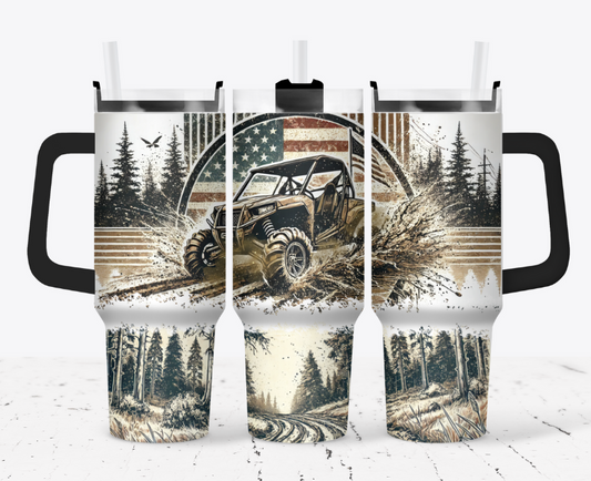 ATV with mud and the American flag