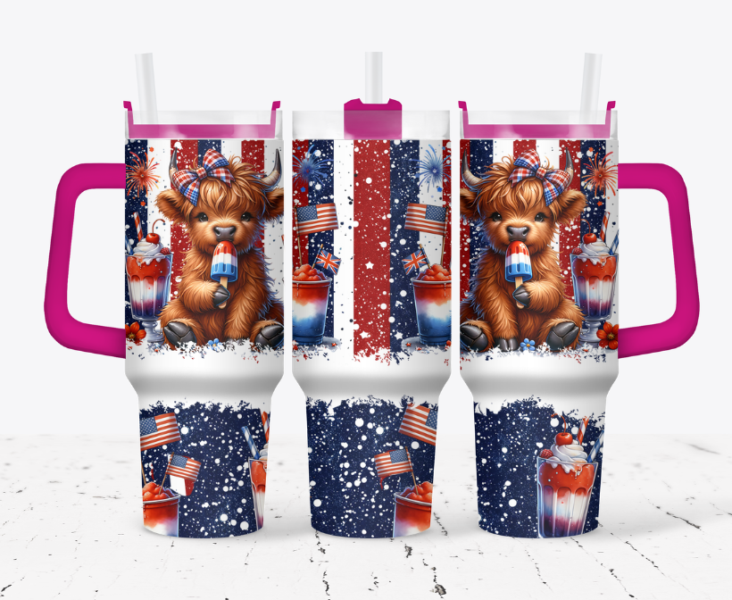Patriotic highland cow with popsicle
