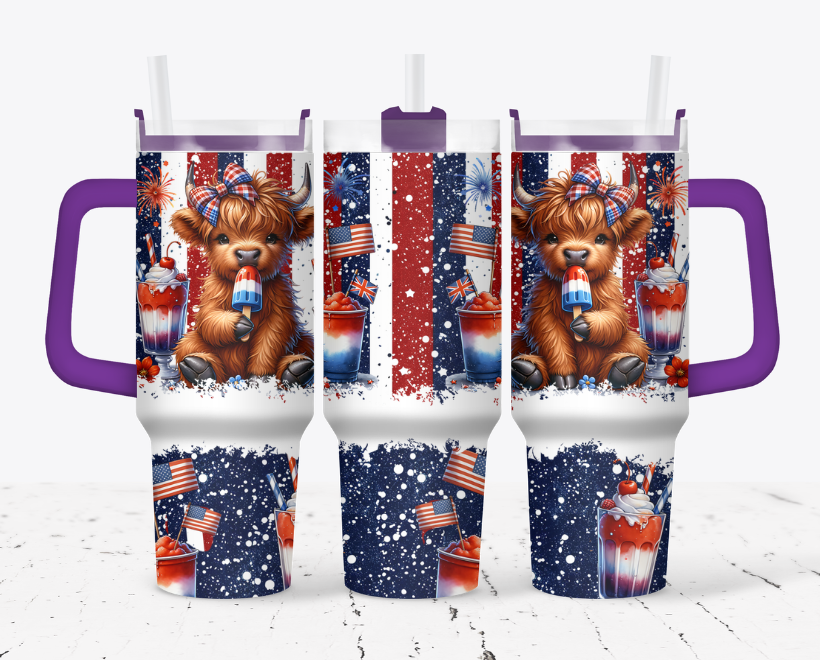 Patriotic highland cow with popsicle