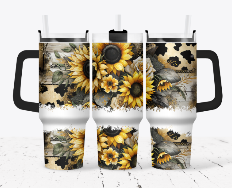 Dark style sunflowers with cowprint