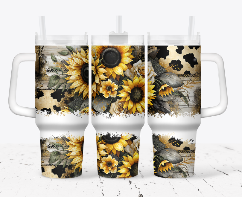 Dark style sunflowers with cowprint