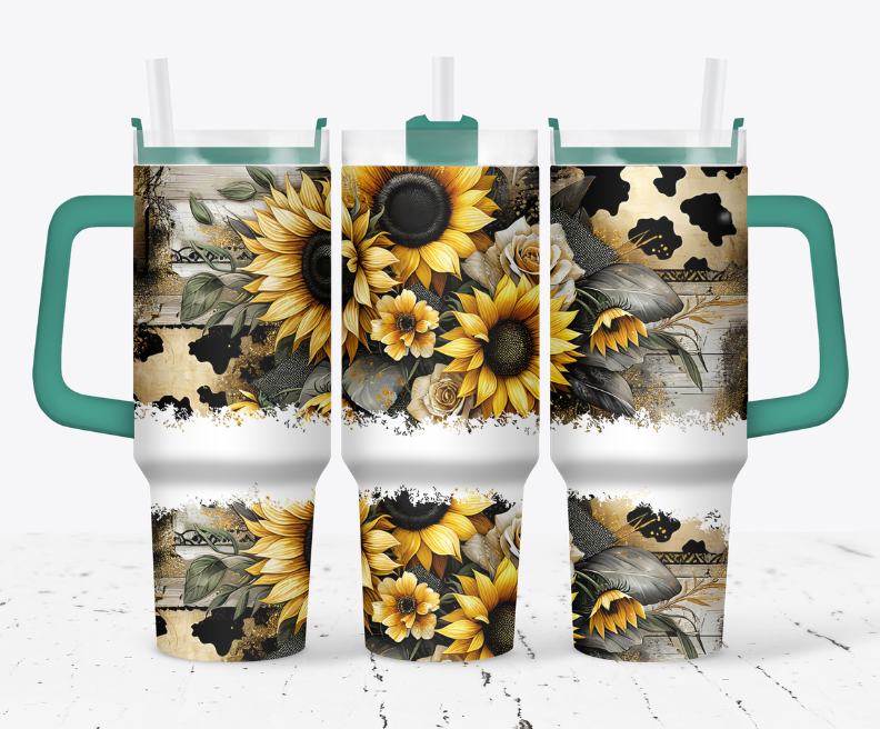 Dark style sunflowers with cowprint