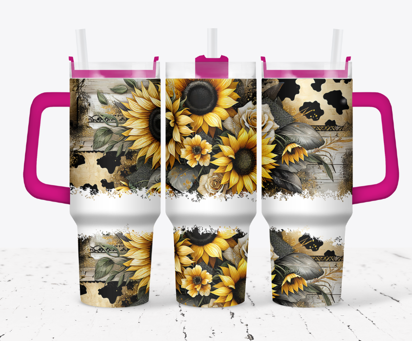 Dark style sunflowers with cowprint