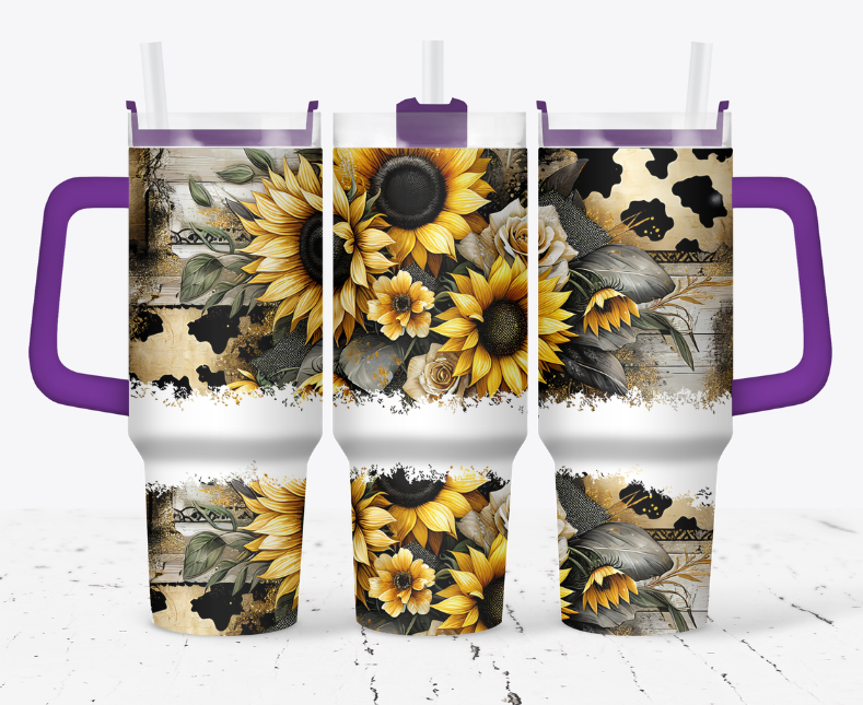 Dark style sunflowers with cowprint