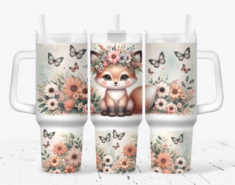 Adorable fox with flowers