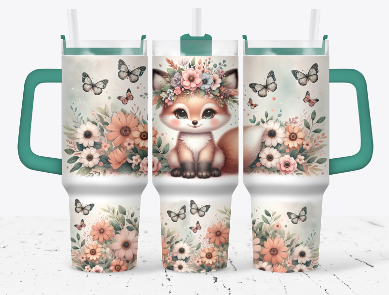 Adorable fox with flowers
