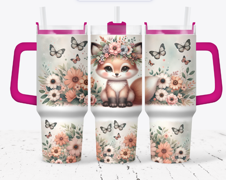 Adorable fox with flowers