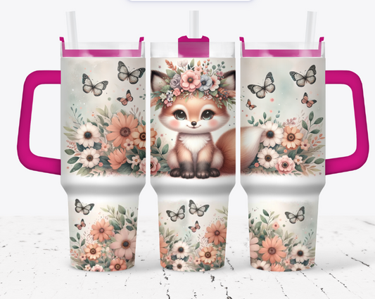 Adorable fox with flowers