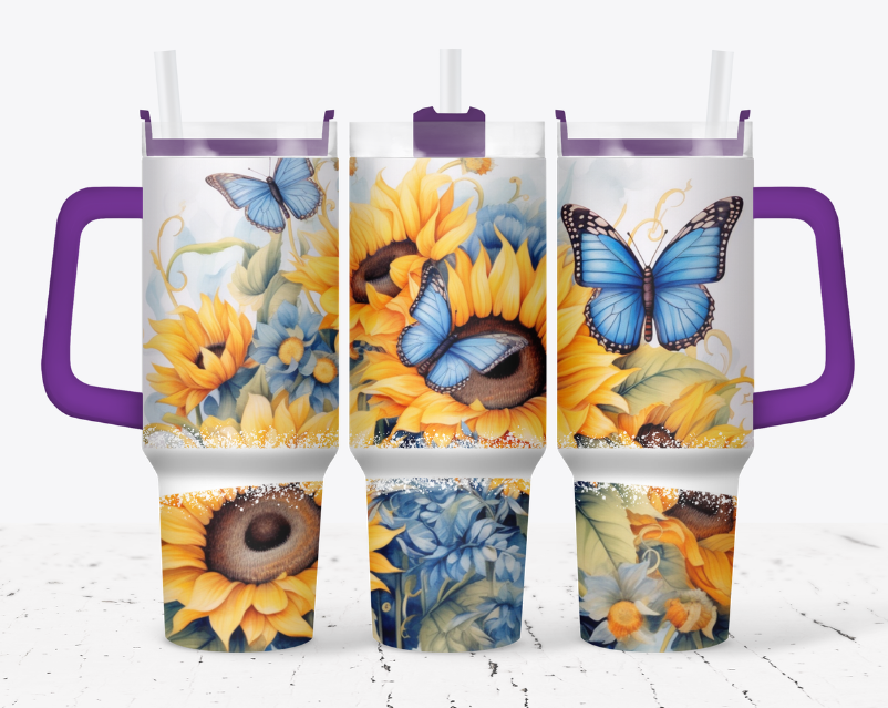 Sunflowers with blue butterflies