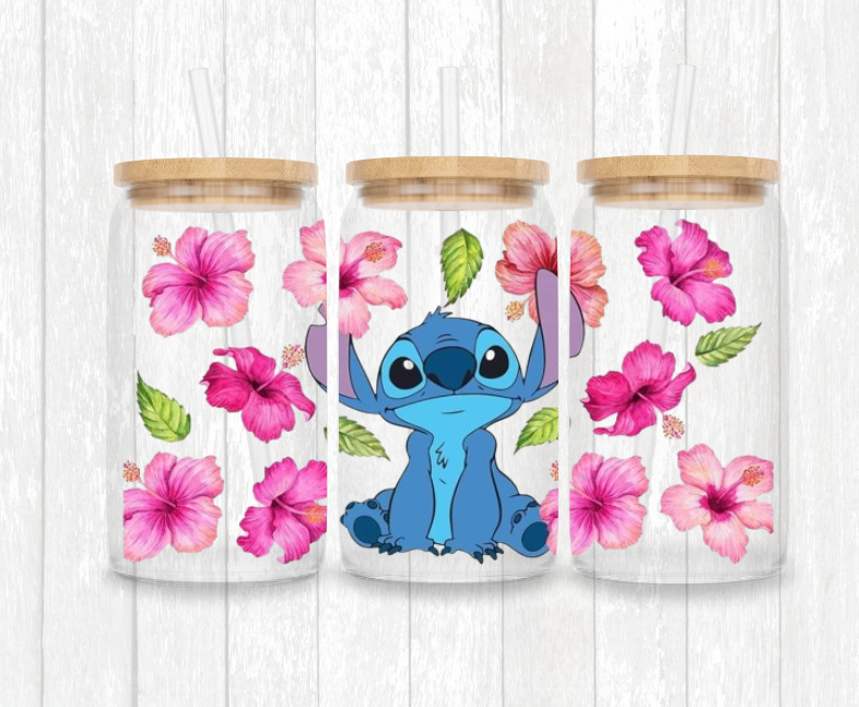 Stitch with pink flowers