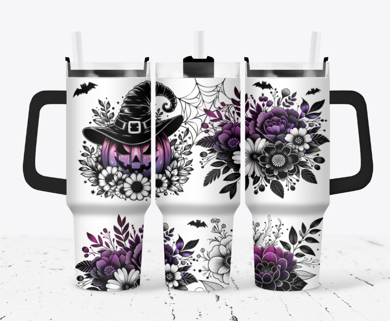 Purple witch pumpkin with flowers
