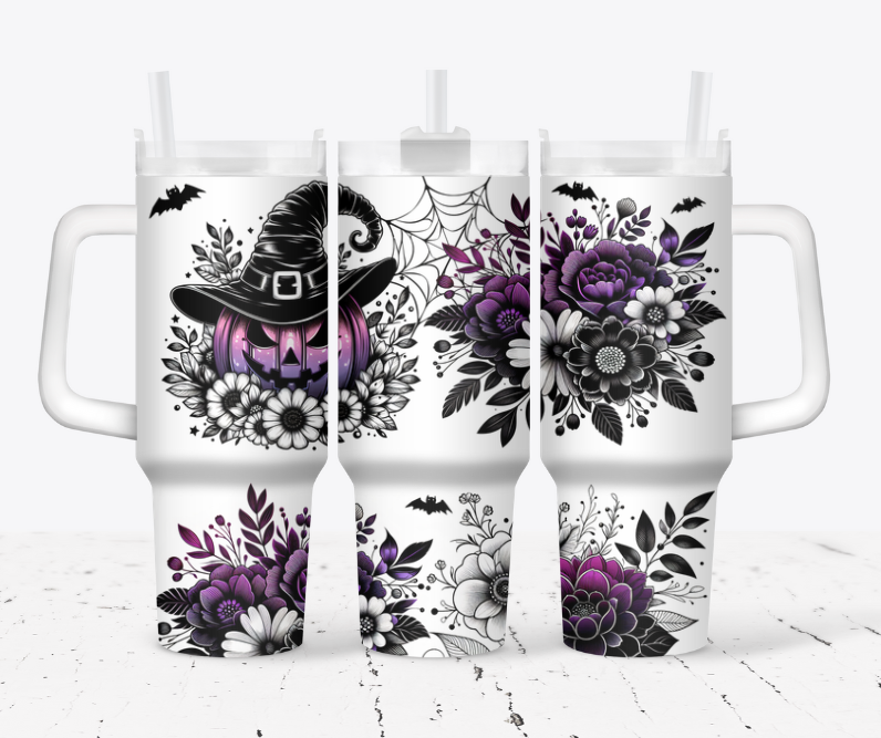 Purple witch pumpkin with flowers