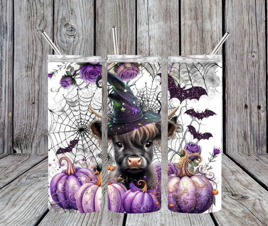 Black witch cow with purple pumpkin