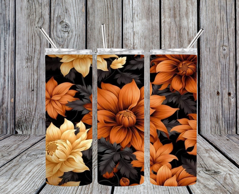 Black with orange flowers