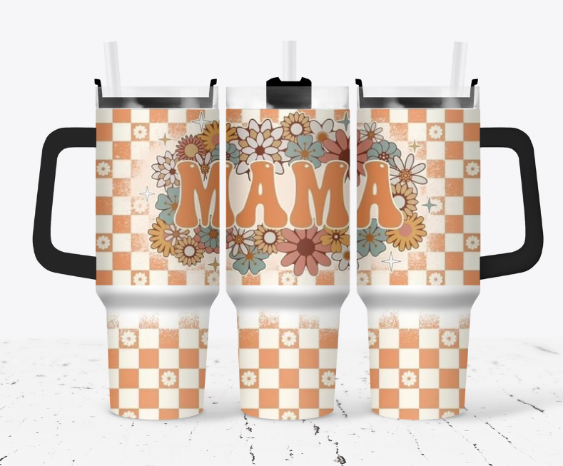 MAMA Orange checkers with flowers