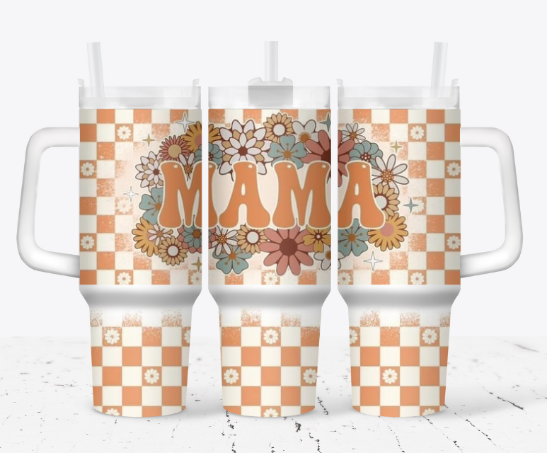 MAMA Orange checkers with flowers