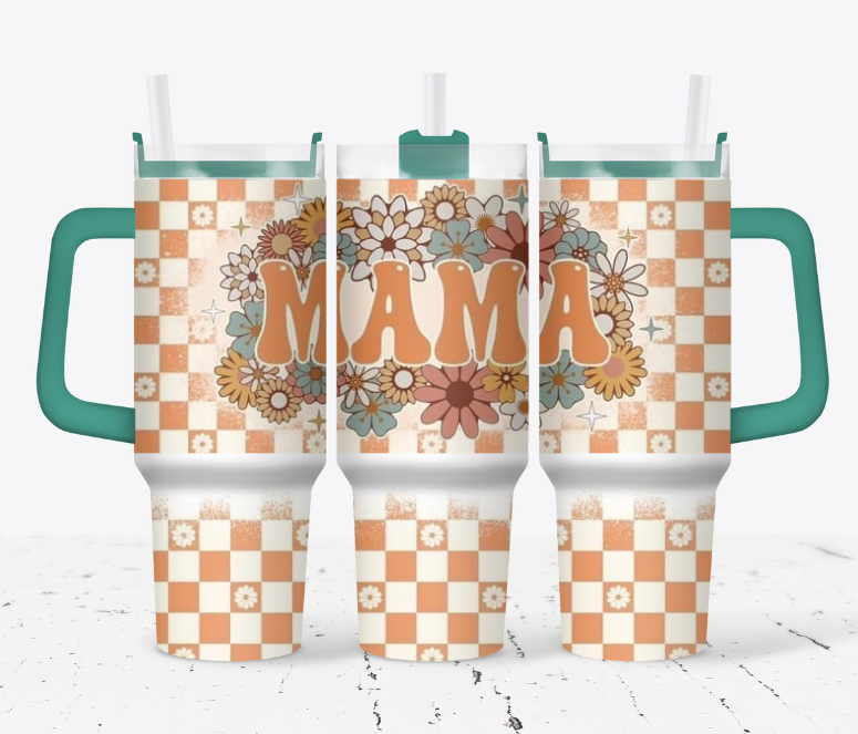 MAMA Orange checkers with flowers