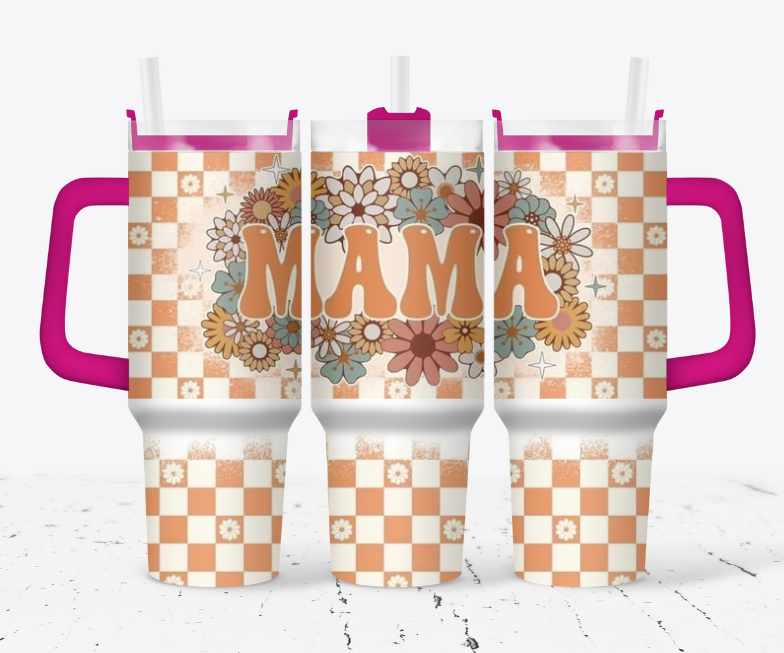 MAMA Orange checkers with flowers