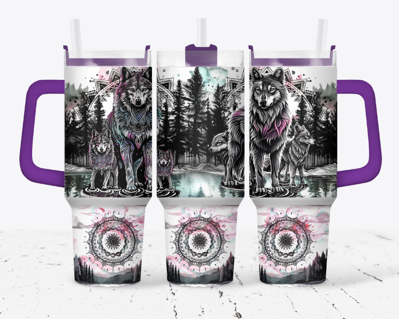 Wolves with pink and teal