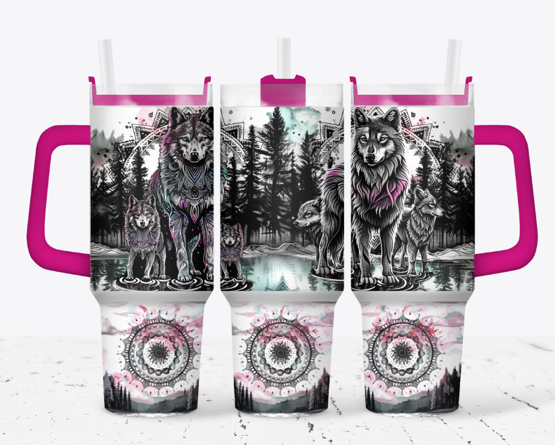 Wolves with pink and teal