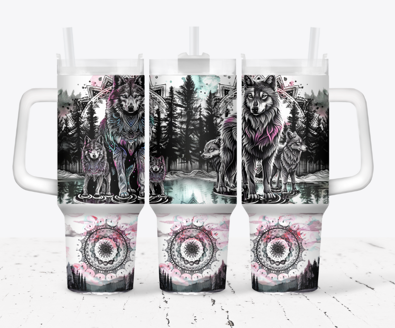 Wolves with pink and teal
