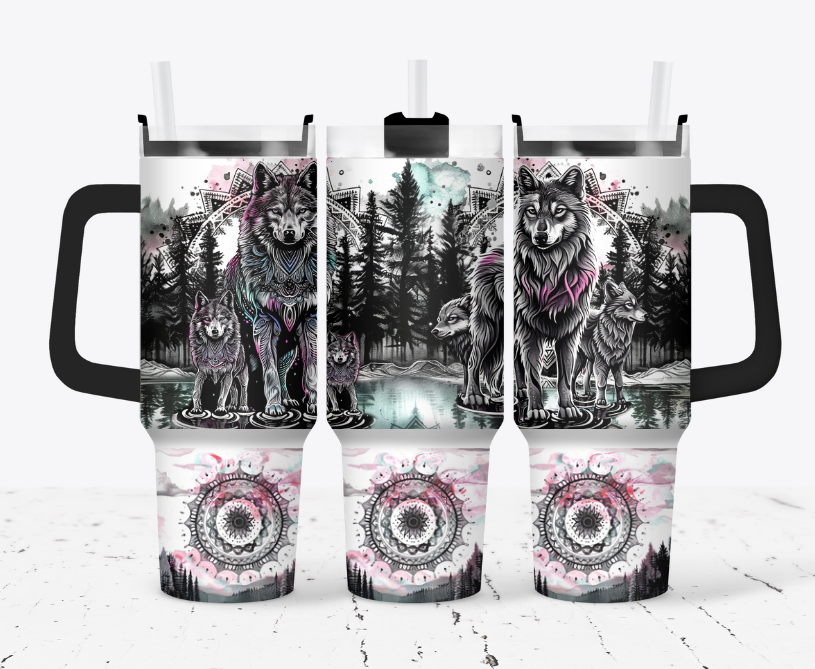 Wolves with pink and teal