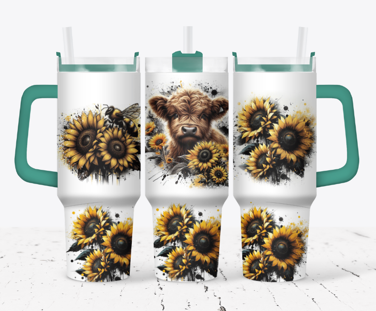 Highland cow with a bee